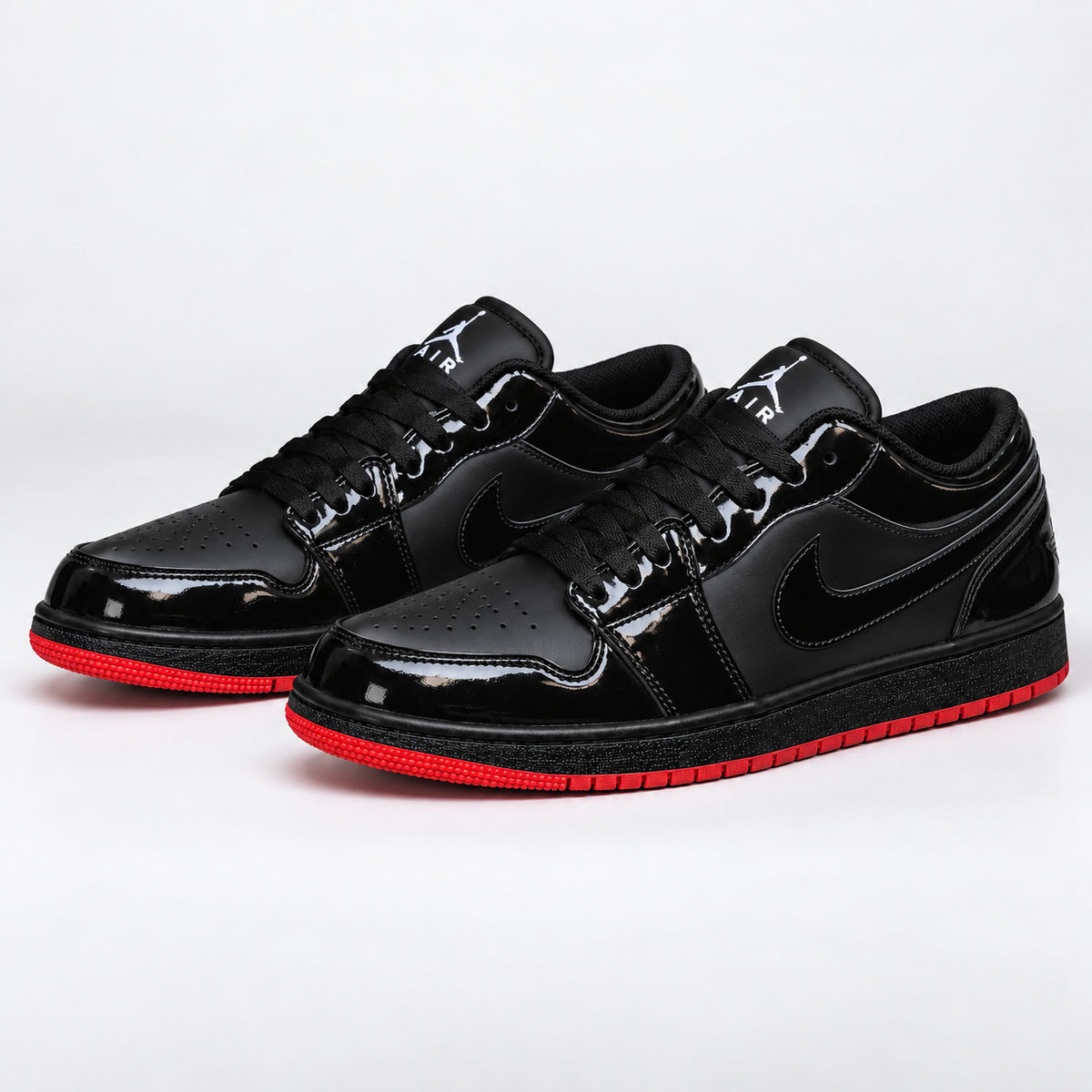 J1 Low Black Patent (Red Sole)